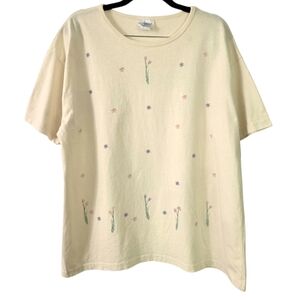 Vintage Pale Yellow Floral Cotton Screen Printed T-Shirt‎